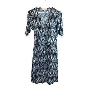 Donna Morgan Blue White Geometric Wrap Dress